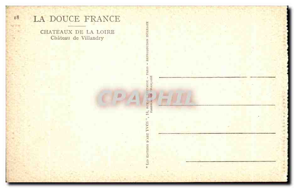 CPA Chateaux De La Loire Chateau de Villandry — Verso