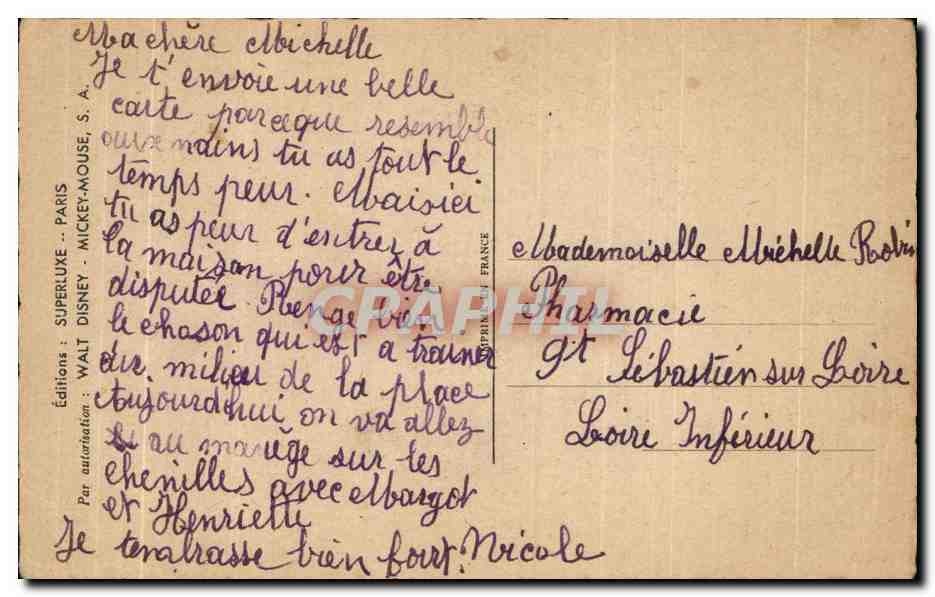 CPA Walt Disney Snow white Dwarves Les 7 nains Mickey Mouse  — Rückseite