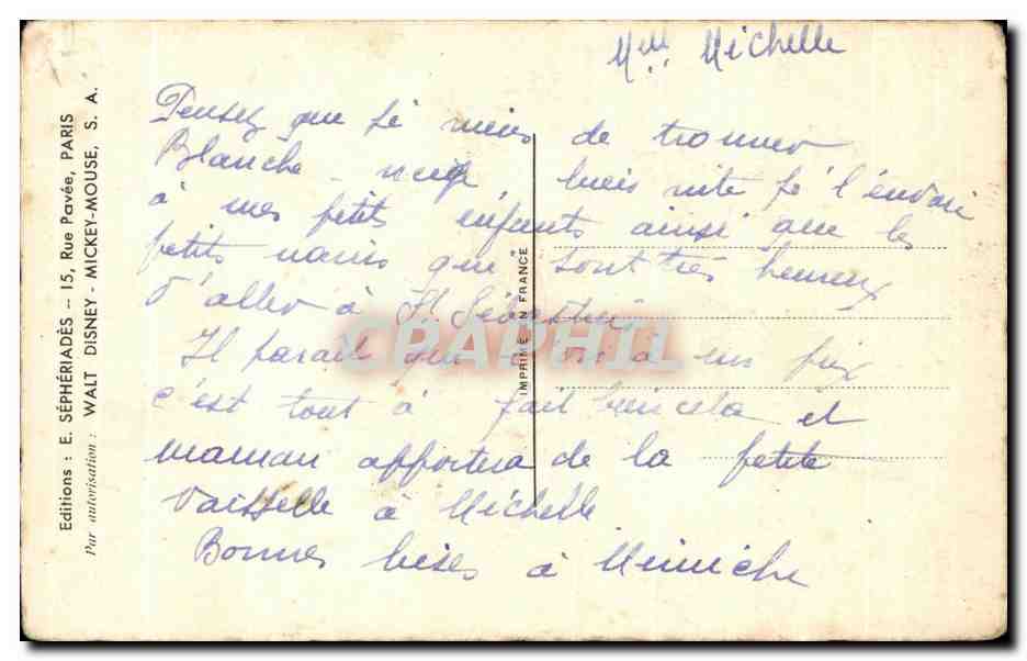 CPA Walt Disney Snow white Dwarves Les 7 nains Mickey Mouse — Rückseite
