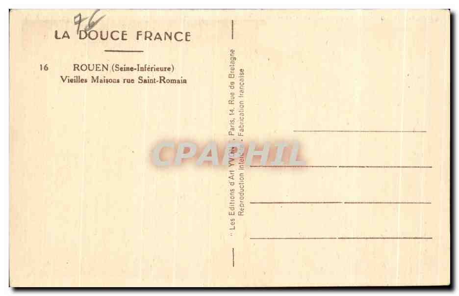 CPA Rouen Vieilles Maisons rue Saint Romain — Verso