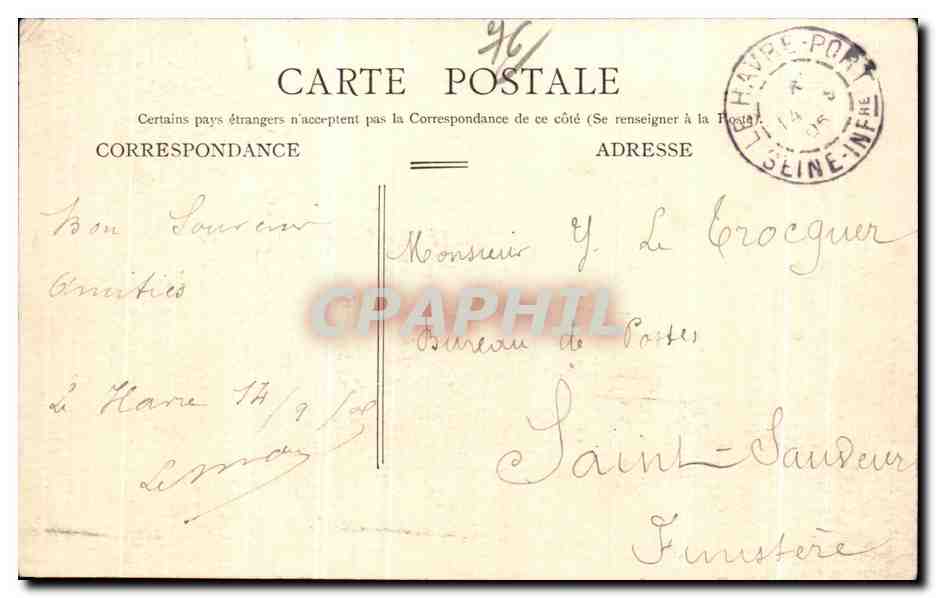 CPA Le Havre Le Bassin du Roi Bateau — Verso