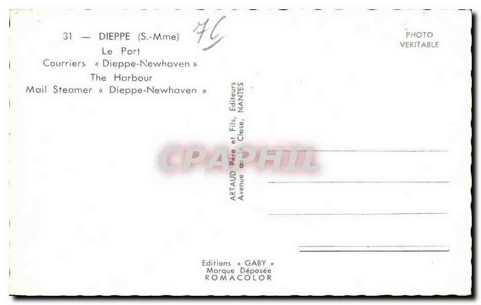 CPA Dieppe Le Port couriers Dieppe Newhaven The Harbour Mail Stemer Dieppe Newhaven — Rückseite