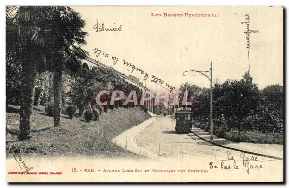 Pau - Avenue Léon-Say et Boulevard des Pyrénées — tramway AMER PICON — éditeur Casouche Frères, n°15