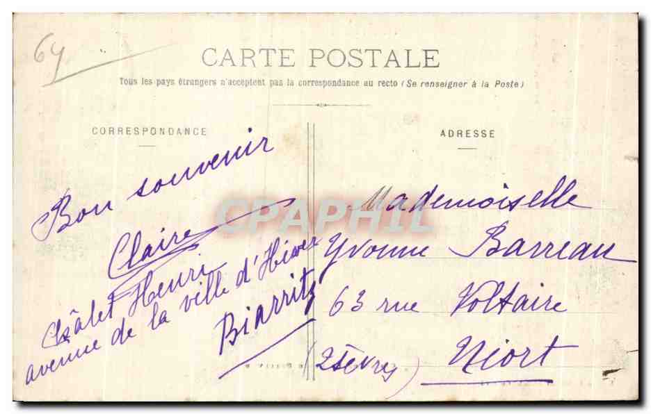 CPA Biarritz Pittoresque Casino De La Place Bellevue — Verso