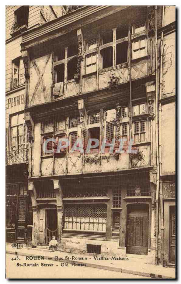 CPA Rouen Rue St Romain Vieilles Malsons St Romain Street Old Houses