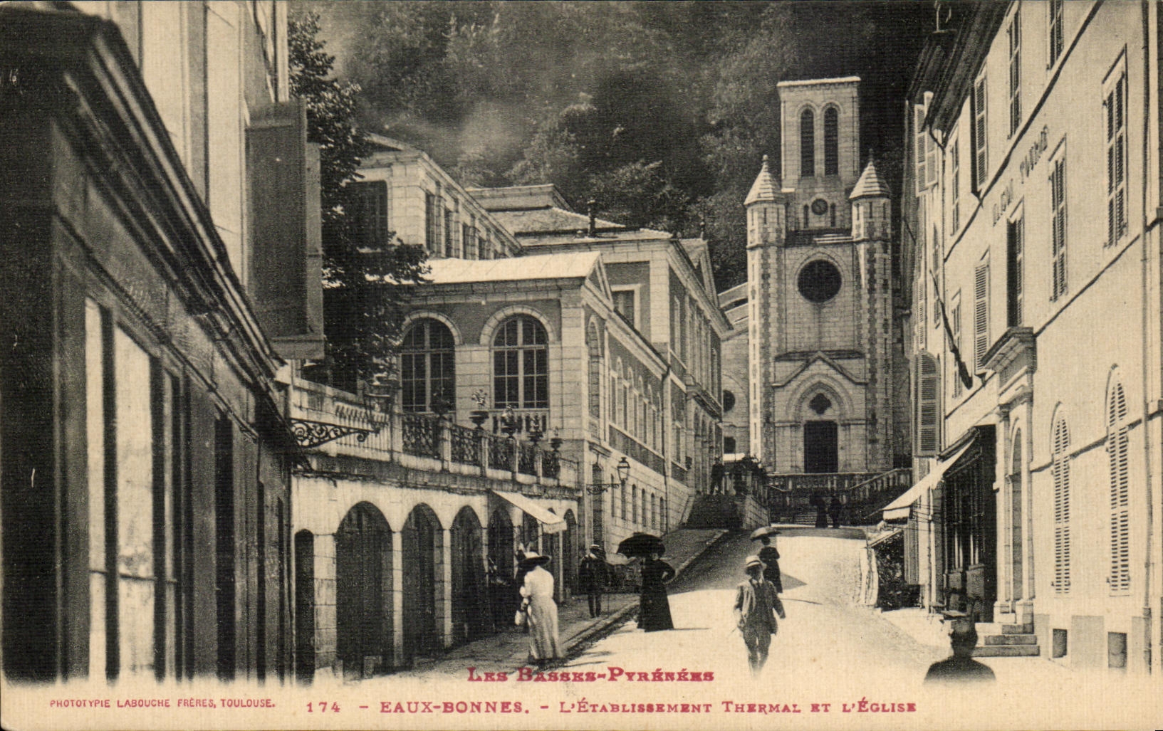 Lower Pyrenees - Eaux-Bonnes - The Thermal Establishment and the Church
