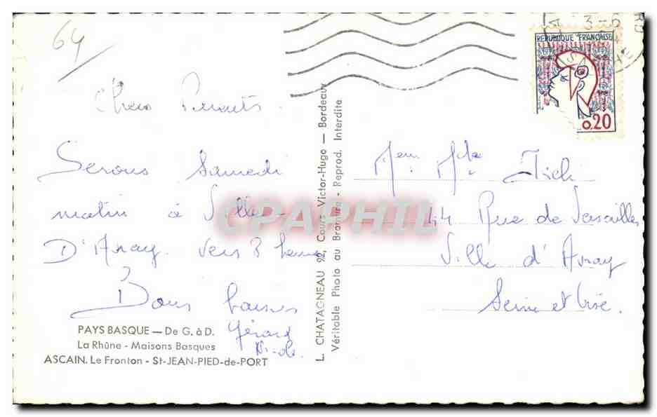 CPA Pays Basque Le Rhune Maisons basques Ascain Le fronton St Jean pied de port — Rückseite