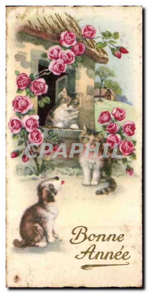 CPA Fantaisie Bonne Annee Chats