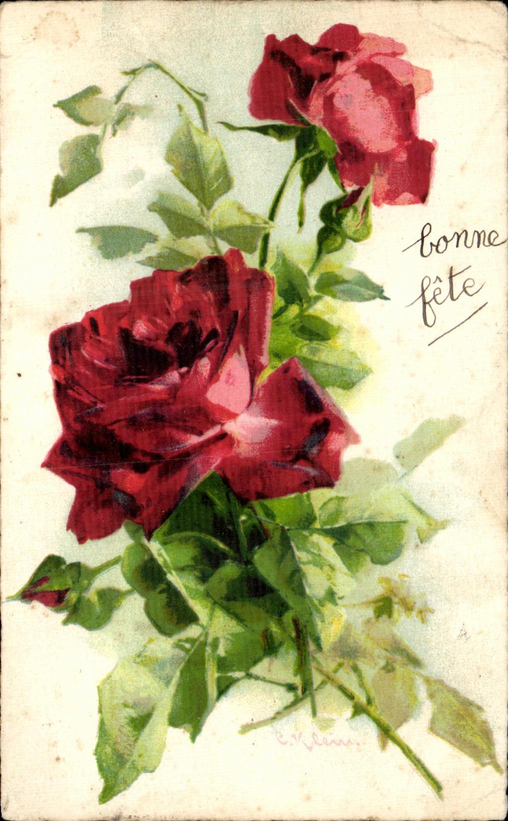 CPA Fantaisie Fleurs Rose Bonne Fete