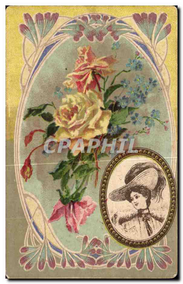 CPA Fantaisie Fleurs Roses Femme