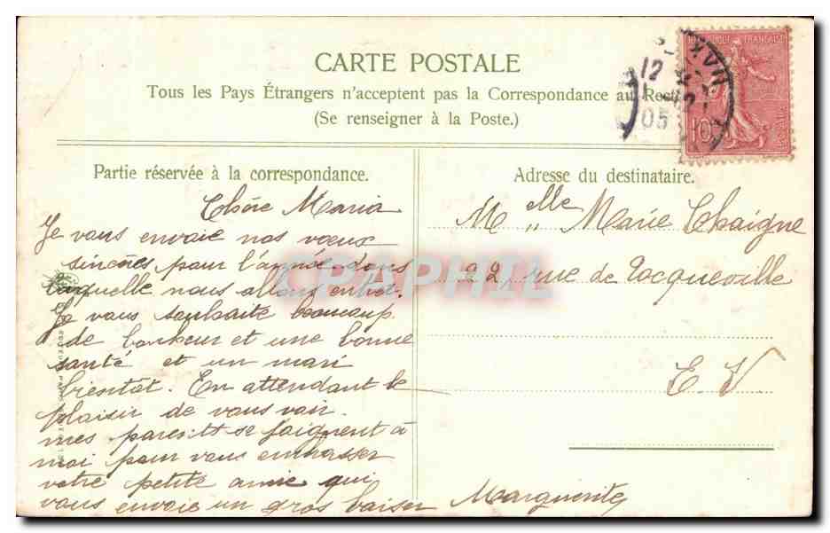 CPA Fantaisie Fleurs Rose Bonne Annee — Verso