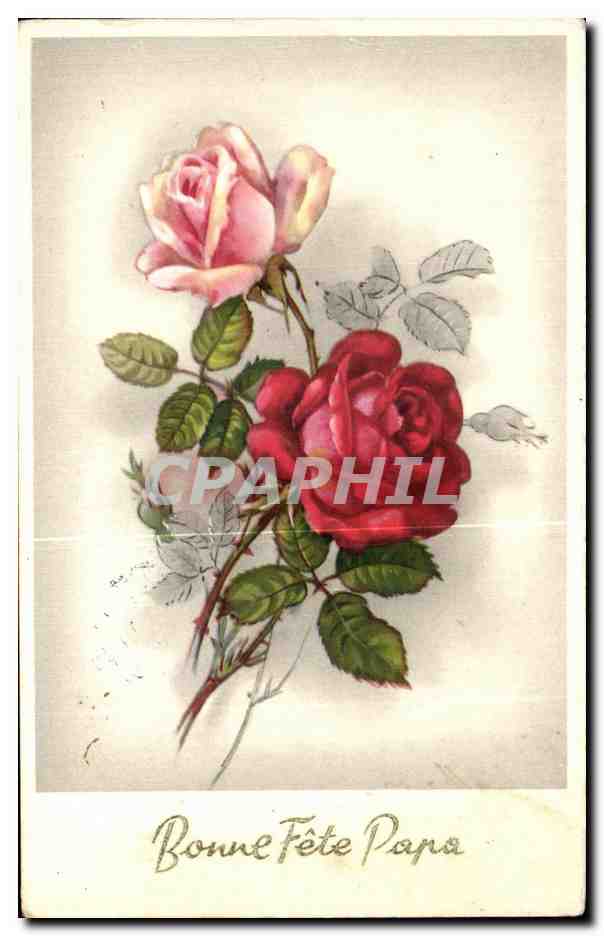 CPA Fantaisie Fleurs Rose Bonne fete Papa