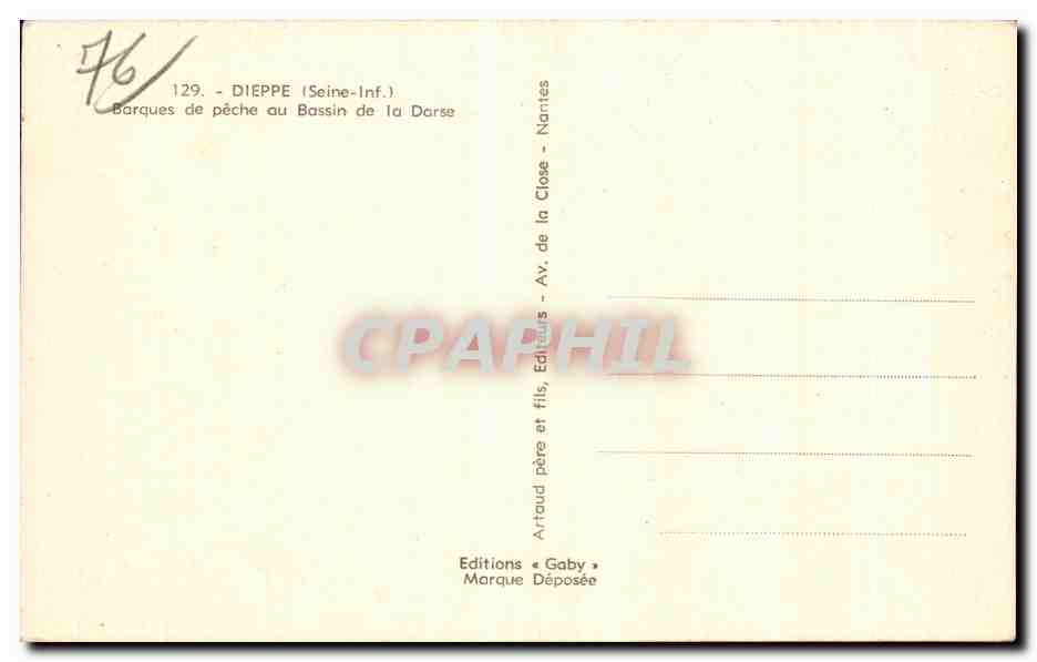 CPA Dieppe Barques de peche du Bassin de la darse Bateaux — Verso