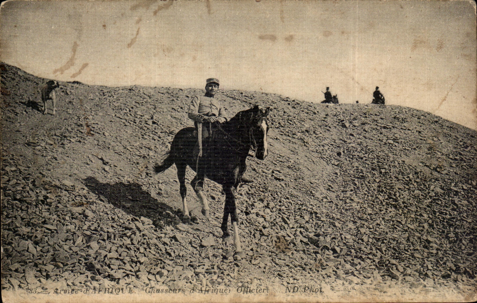CPA ARmee d AFrique Chasseurs en Afrique Officier Cheval Horse Militaria