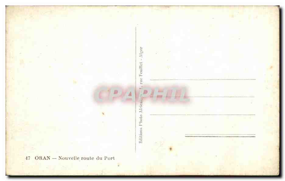 CPA Oran Nouvelle route du Port  — Rückseite