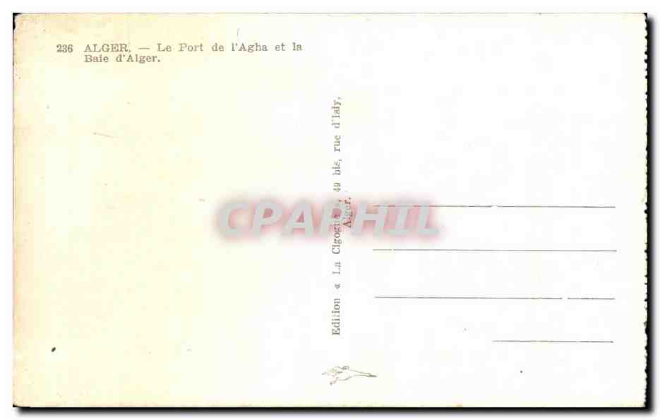 Algérie — Le Port de l'Agha et la Baie d'Alger — Edition « La Cirocette » — Rückseite