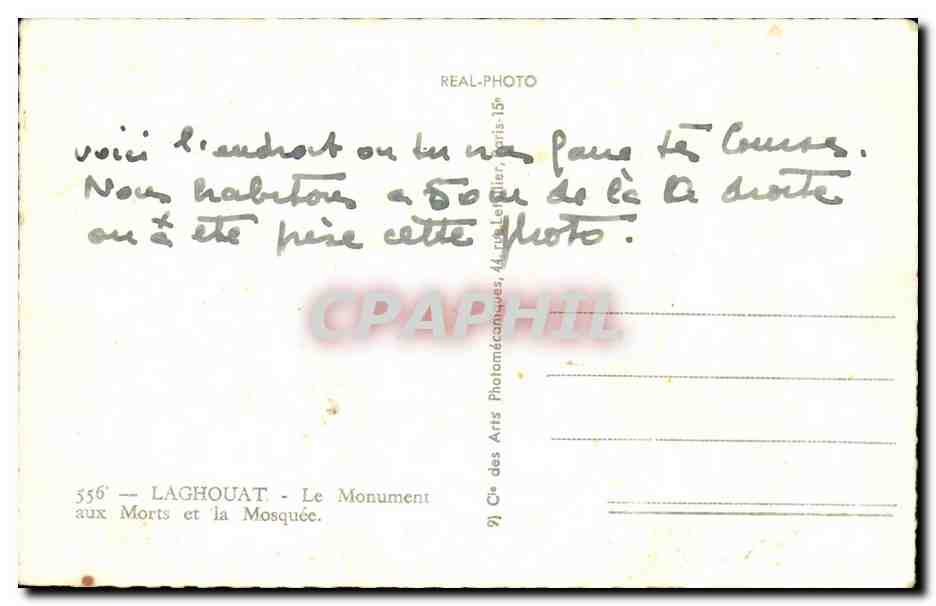 CPA Laghouat Le Monument Morts et la Mosquee — Verso