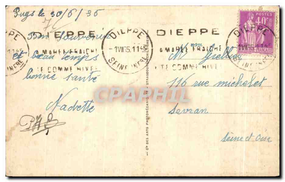 CPA Puys La plage — Rückseite