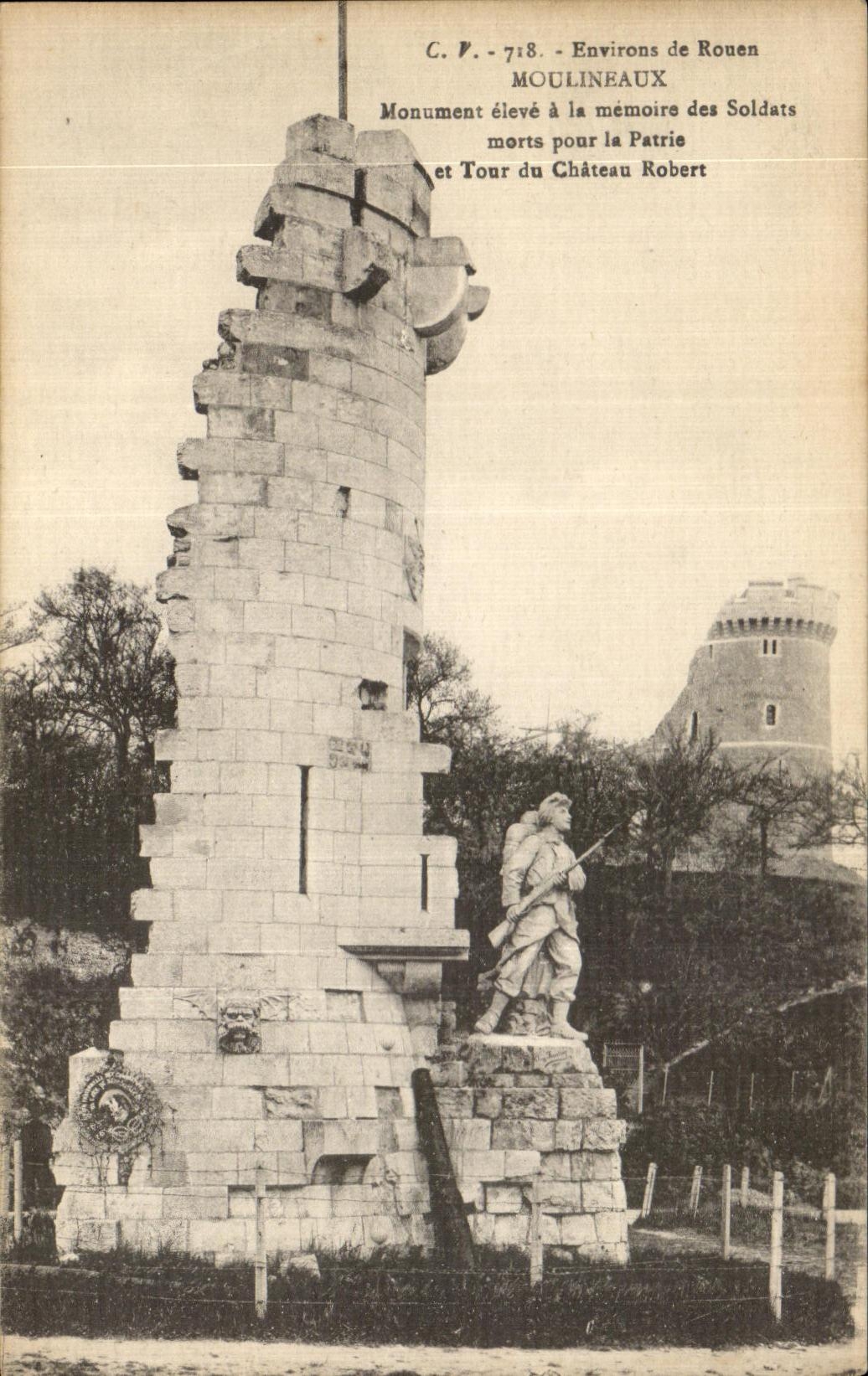 CPA Environs de Rouen Moulineaux Monument a la memoire des soldats morts pour la France Militaria Tour du Chateau robert