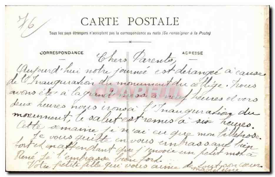 CPA Eu Institution de Mlle Goettelmann Au Parc Cour de Recreation Enfants — Rückseite