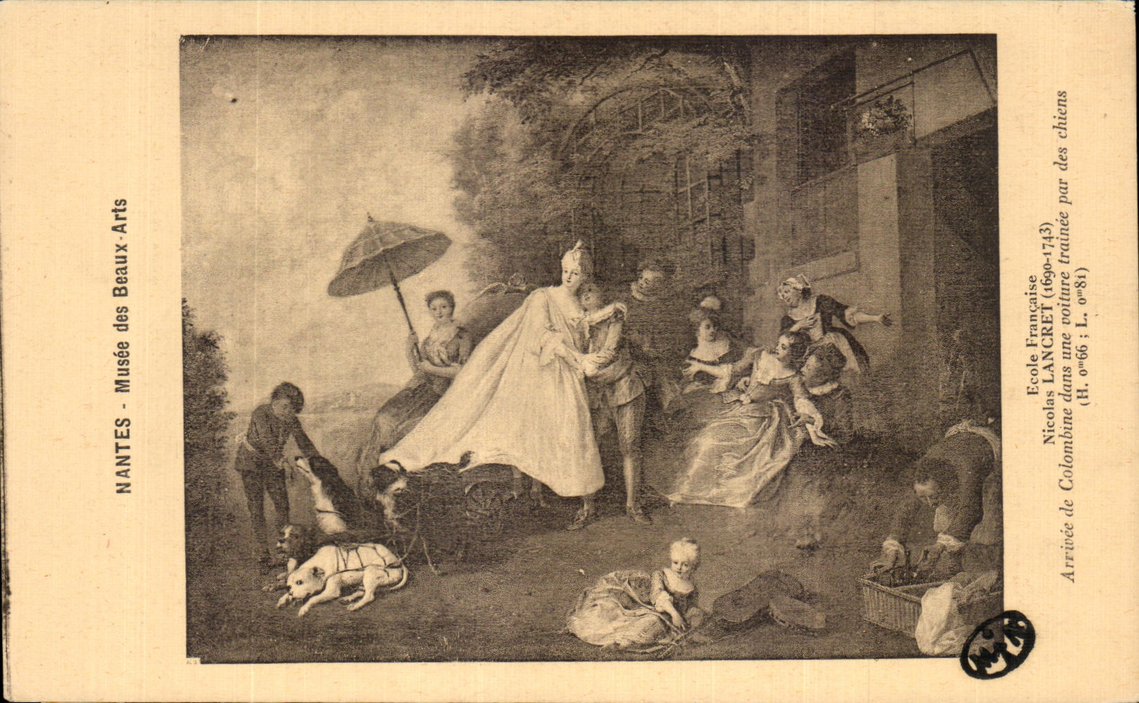 CPA Nantes Musee des Beaux Arts Lancret Arrivee de Colombine dans une voiture trainee par des chiens 