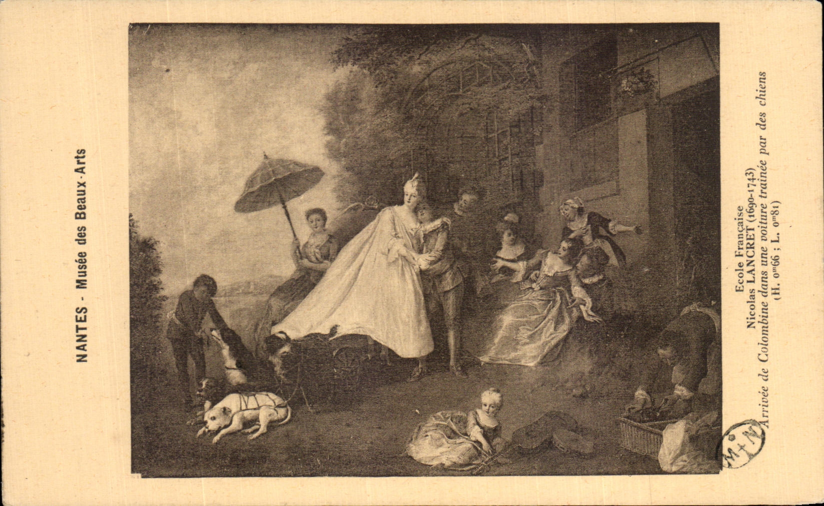 CPA Nantes Musee des Beaux Arts Lancret Arrivee de Colombine dans une voiture trainee par des chiens 