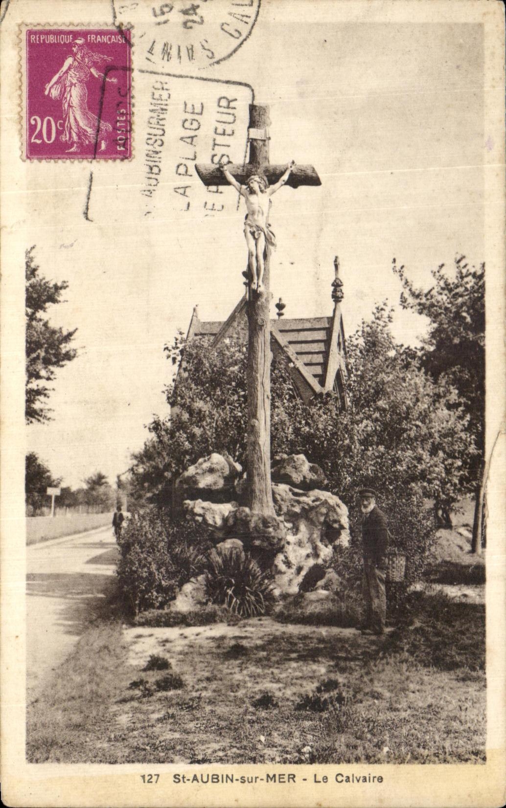 CPA St Aubin Sur Mer Le Calvaire
