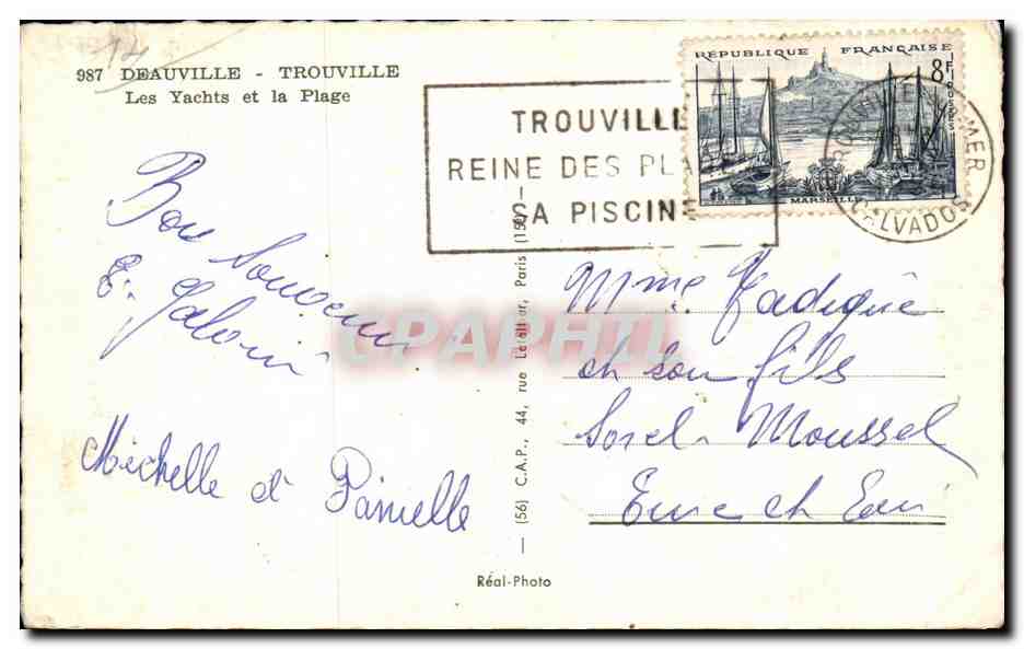 CPA Deauville Trouville Les Yachts et la Plage Bateau — Verso