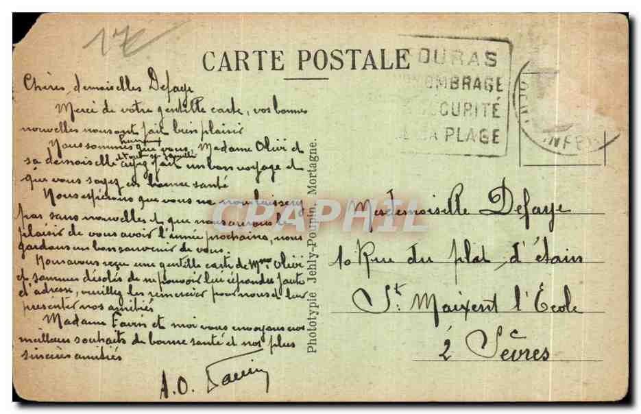 CPA Foras Cote Sauvage Port Sud — Back