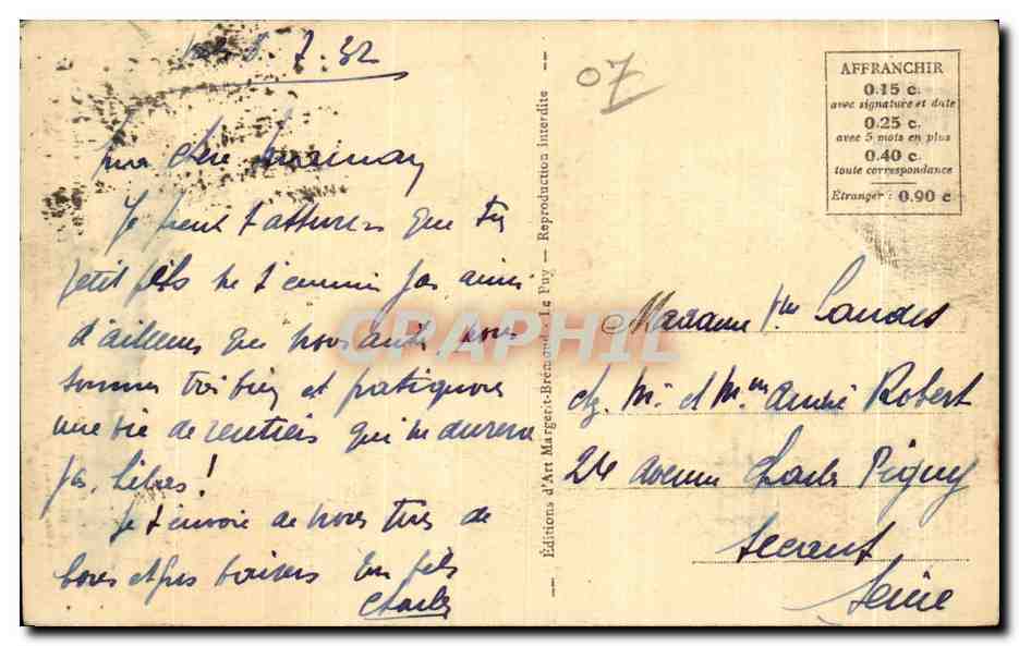 La Cascade du Ray Pic — Ardèche — Éditions d'Art Marguerit-Brennand, n°1617 — Reverso