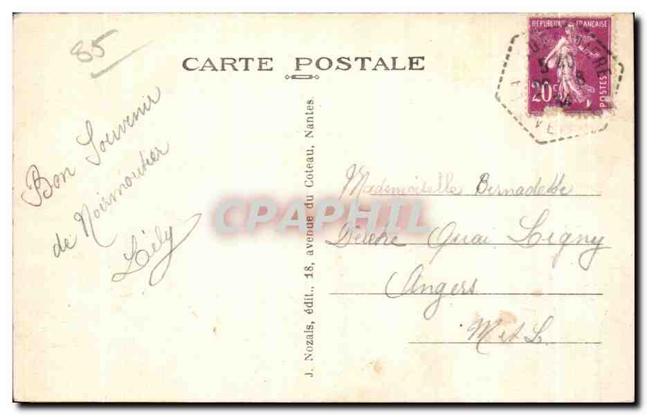 Ile de Noirmoutier — Le Passage du Goâ (long. 5 km. 300) — J. Nozais, édit., Nantes — Verso