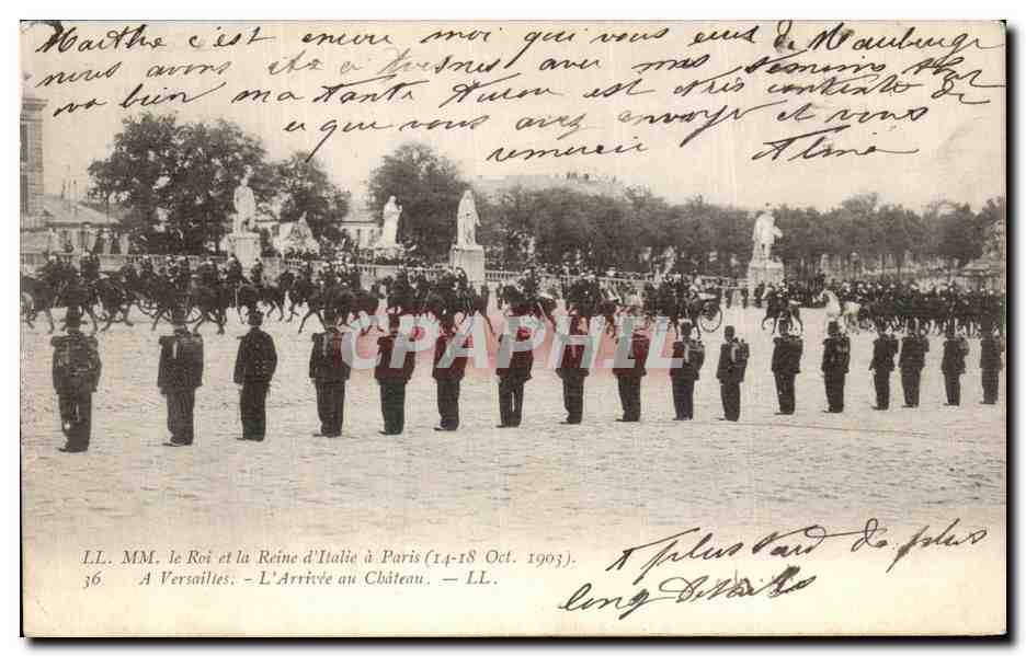 La Llegada al Castillo - Versalles - SS. MM. el Rey y la Reina de Italia en París (14-18 Oct. 1903)