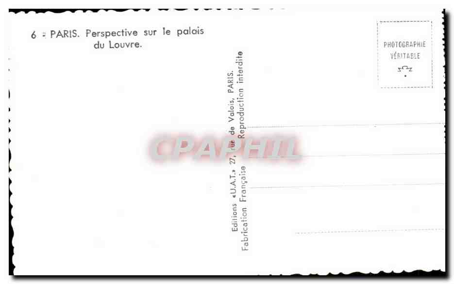 CPA Paris Perspective sur le palais du Louvre — Verso