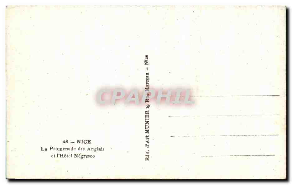 CPA Nice La Promenade des Anglais et I Hotel Negresco — Verso