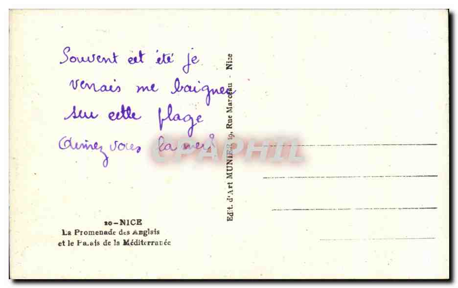CPA Nice La Promenade des Anglais et Paajs de la — Rückseite
