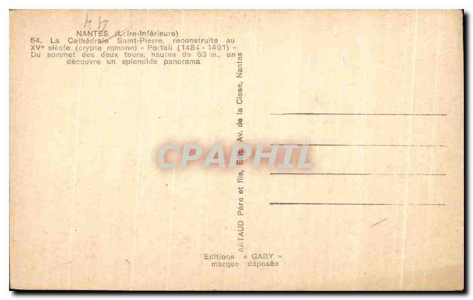 CPA Nants (Loire Inferieure) — Verso