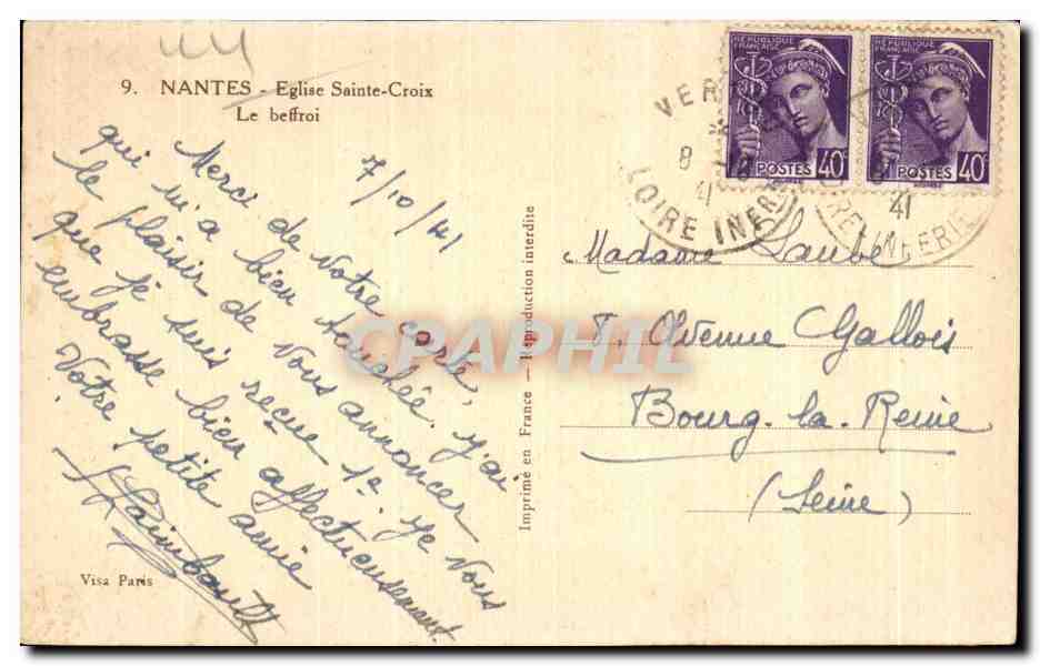 CPA Nantes Eglise Sainte Croix Le beffroi — Verso