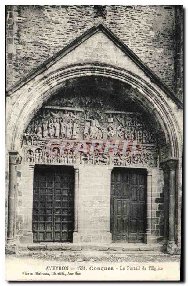CPA Aveyron Conques Le Portail de I Eglise