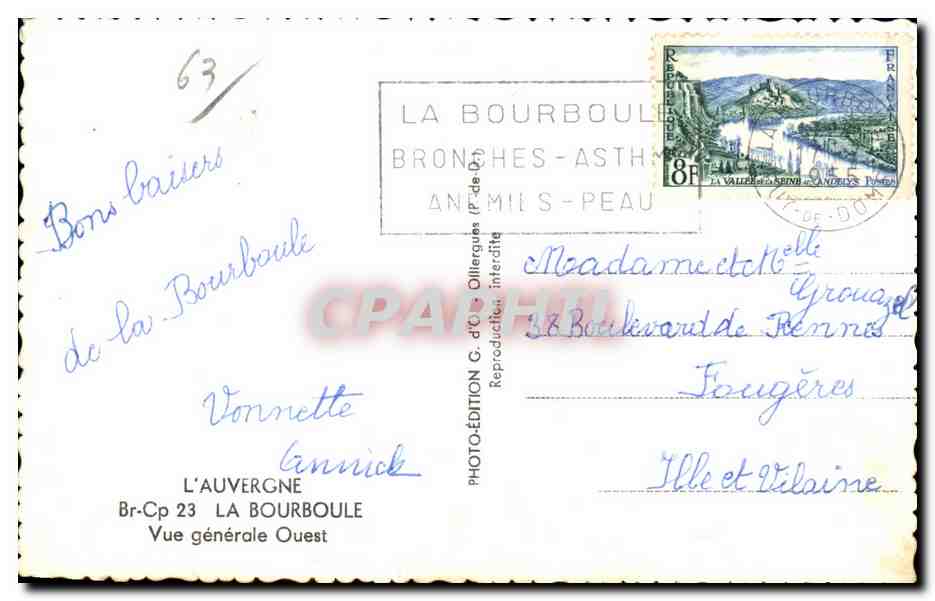 Vue générale de La Bourboule — Auvergne — éditeur L'Auvergne, Br-Cp 23 — Verso