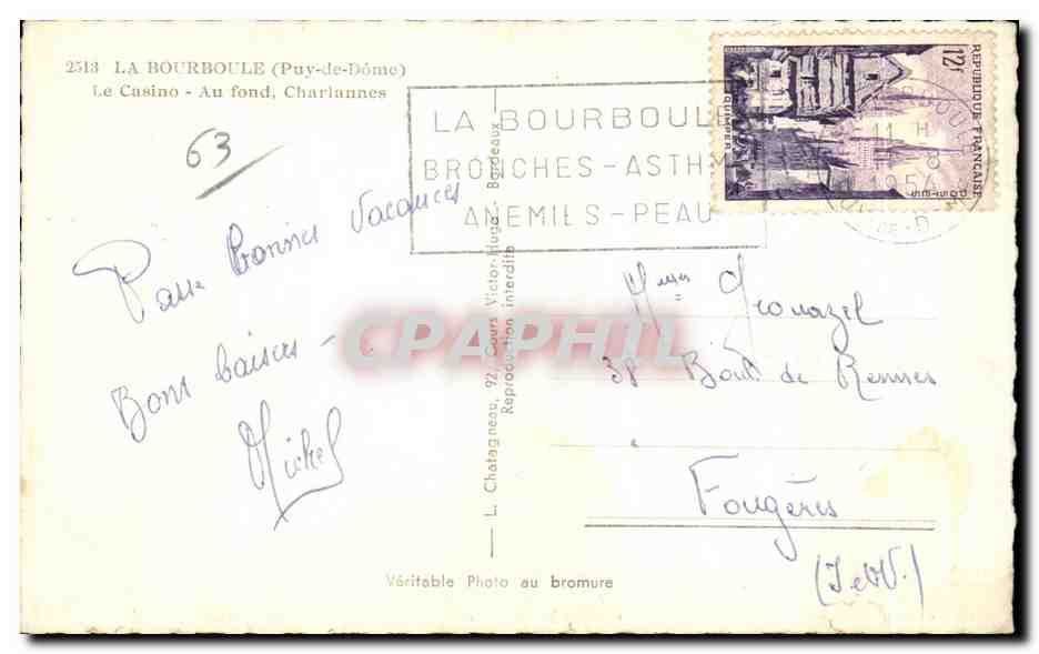 Le Casino de La Bourboule — Puy-de-Dôme — Éditeur Elce — Reverso