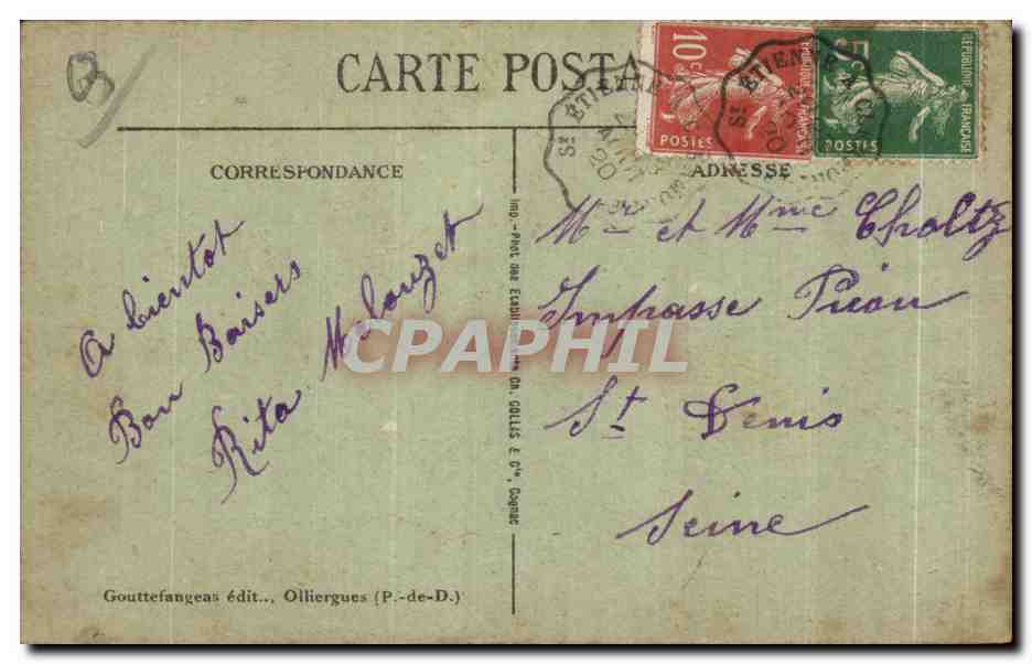 CPA Clermont Ferrand Rue des Gras et Cathedrale — Rückseite