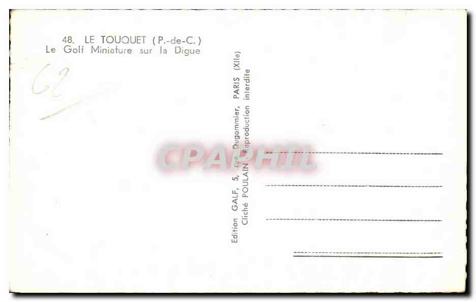The Miniature Golf Course on the Digue — Le Touquet (P.-de-C.) — Edition GALF, Paris — Back
