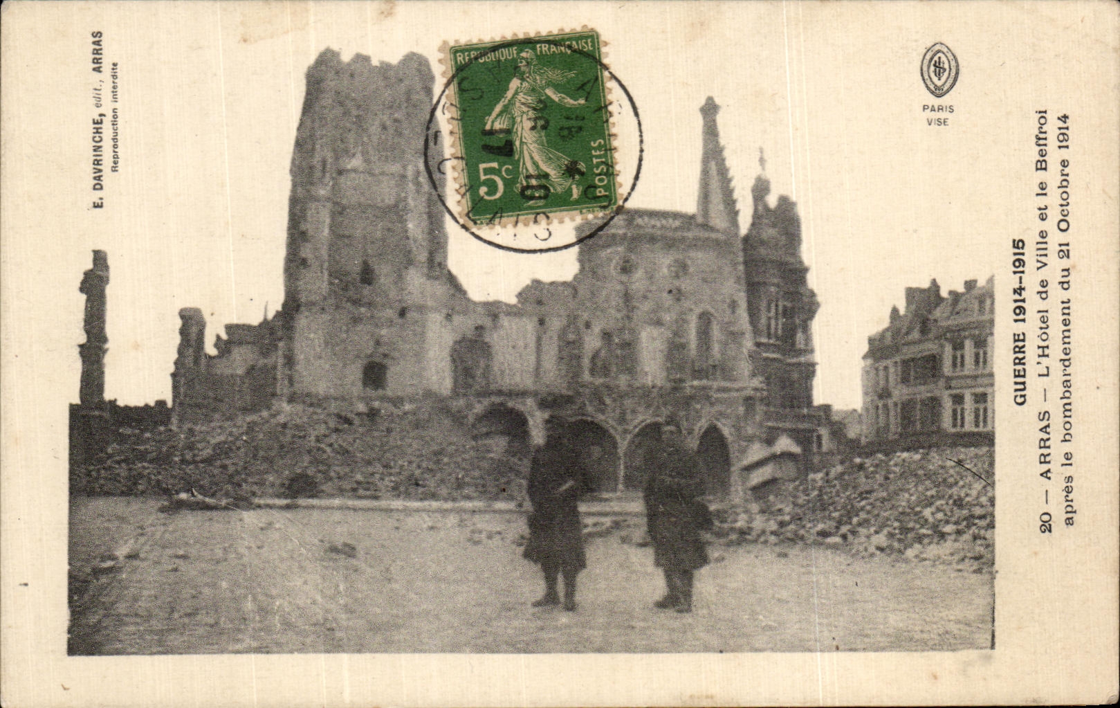 CPA Arras Hotel de ville et le beffroi apres le bombardement du 21 octobre 1914