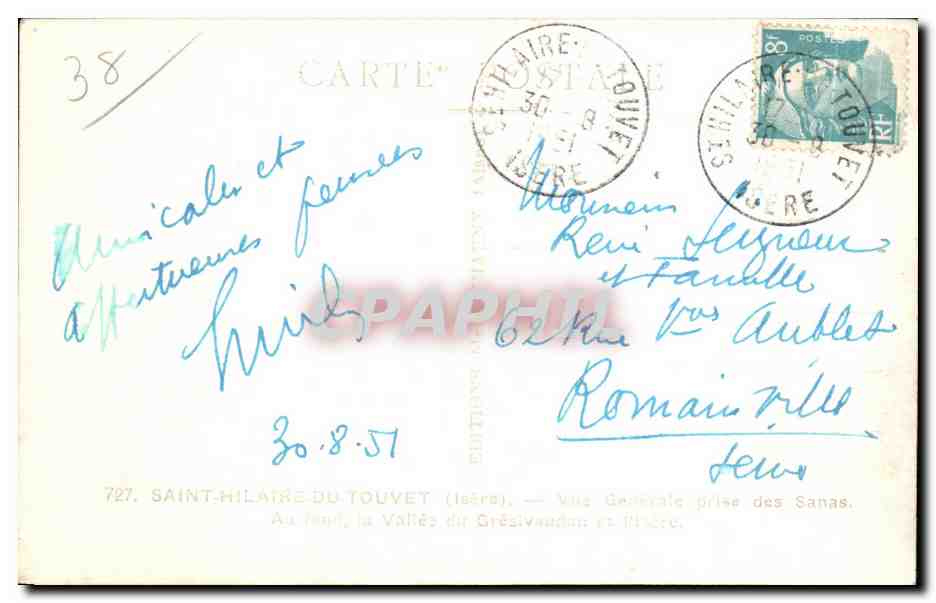 CPSM saint Hilaire du Touvet Vue generale prise des Sanas Au fond la vallee du Gresivaudan et l Isere — Rückseite