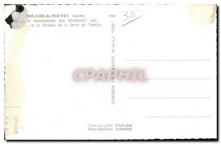 Chilairé-du-Touvet (Isère) — Sanatorium des Étudiants (alt. la Chaîne de la Dent de Crolles) — Combier Imprimeur-Macon (S.-et-L.) — Reverso