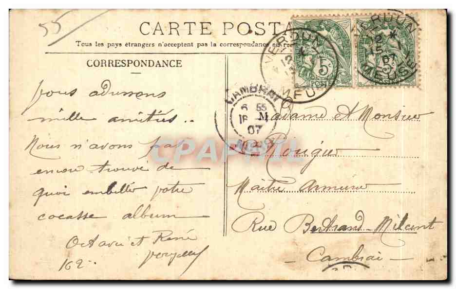 CPA Verdun le Le Quai de la Comedie — Rückseite