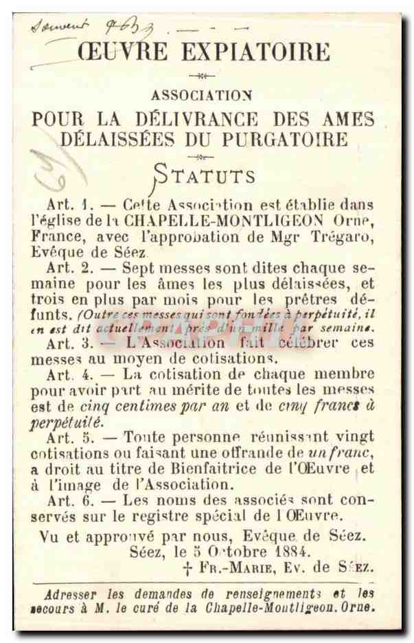 Carte de visite Fleurs de Notre Dame de Montligeon (fleurs sechees) — Rückseite