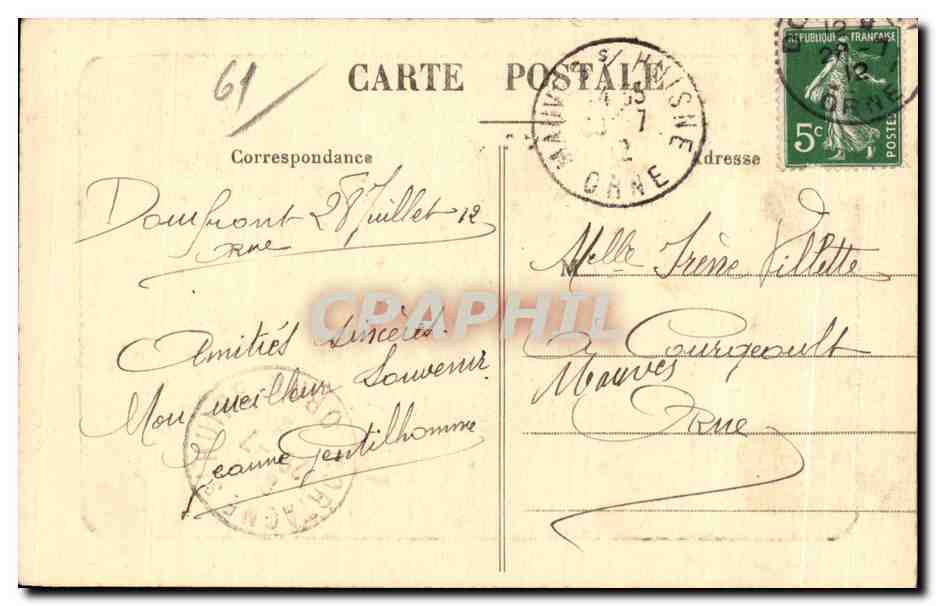 CPA Domfront (Orne) Eglise Notre Dame sur I Eau — Rückseite