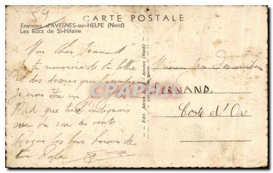 CPA Environs d Avesnes sur Helpe (Nord) Les Rocs de St Hilaire — Rückseite