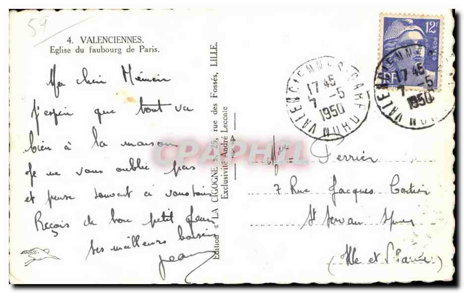Church of the Faubourg of Paris — Valenciennes — Edition La Cigogne — Back